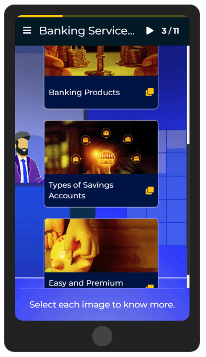 Screenshot of mobile learning training module on banking services