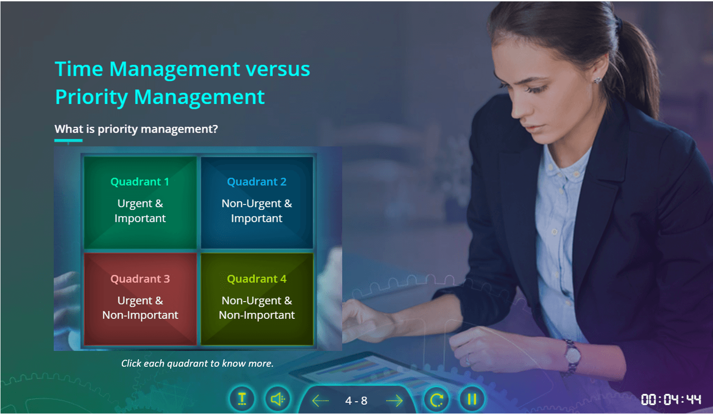 Screenshot of a course on time management versus priority management
